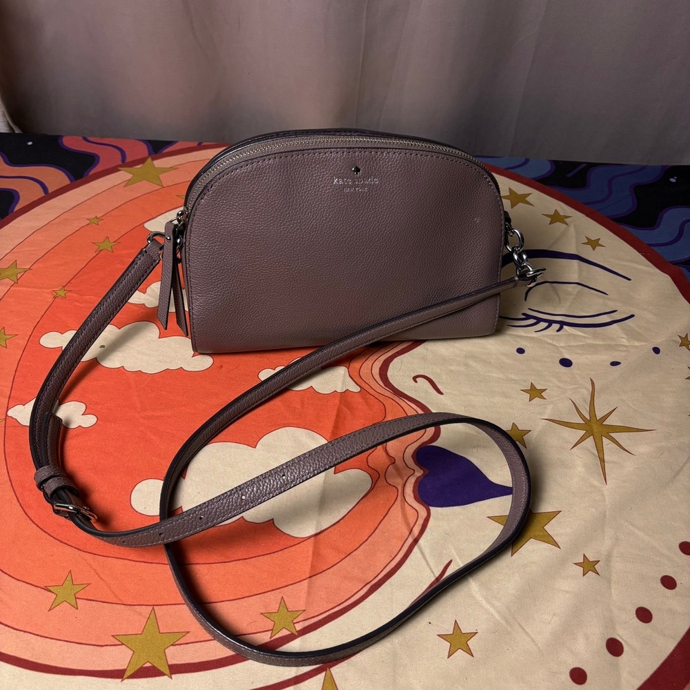 Kate Spade New York Dome Crossbody Bag Mauve Taupe Pebbled Leather Silver Y2K